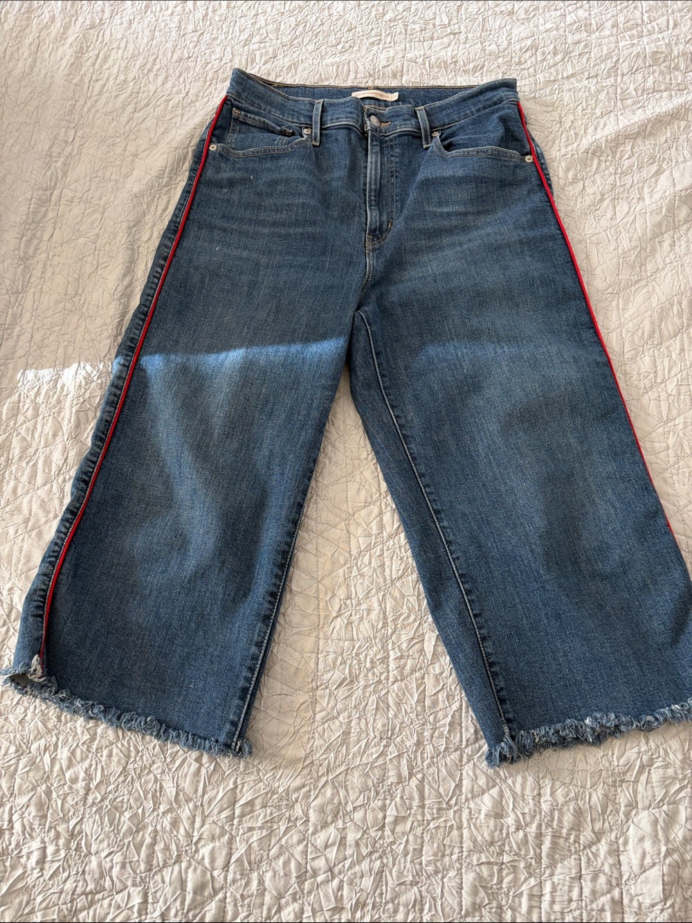 Levi's Blue Cropped Wide-Leg Jeans with Red Side Piping